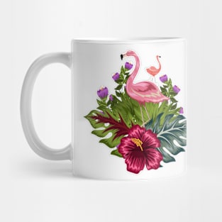 flamant rose fleurs tropicales Mug